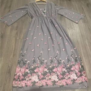 Hanae Mori Vintage Chiffon Gown Dress Floral seventies Made in USA Size 16 Japan